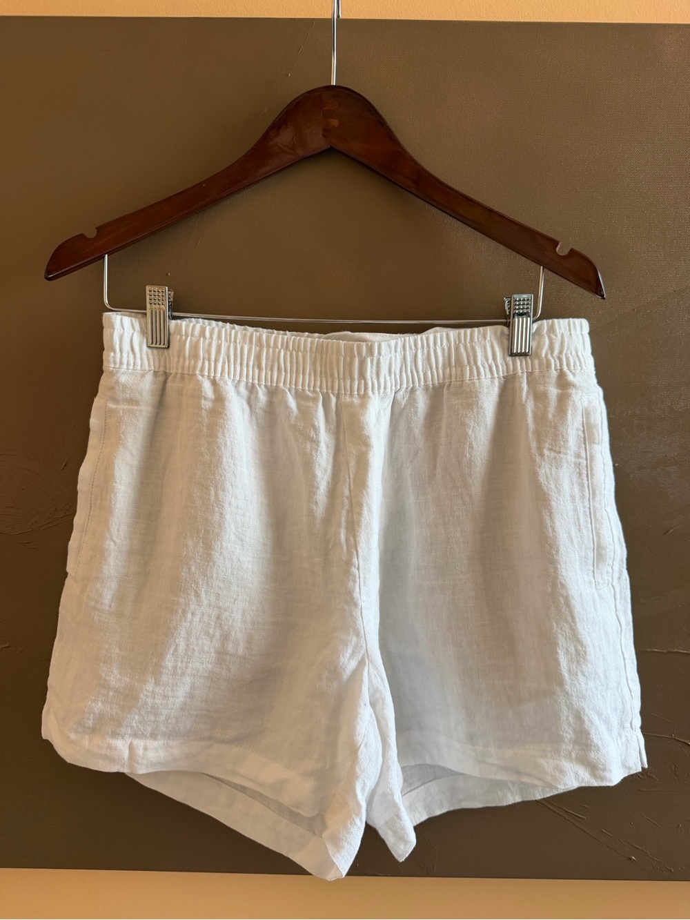 Zara White Linen-Blend Elastic Waist Shorts